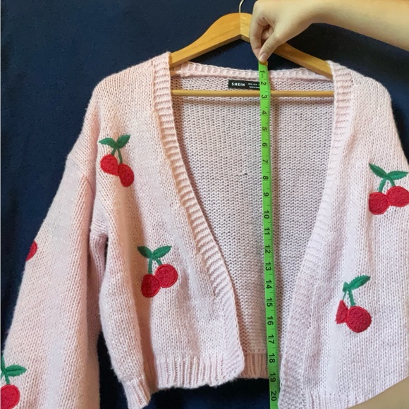 SHEIN Pink Cherry Embroidered Cardigan - Picture 5 of 7